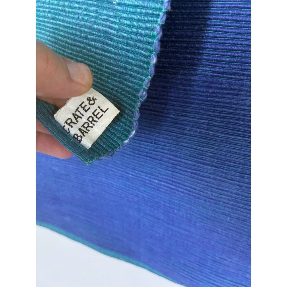 Crate & Barrel Table Runner Hand Woven Cotton Reversible Teal Blue Long